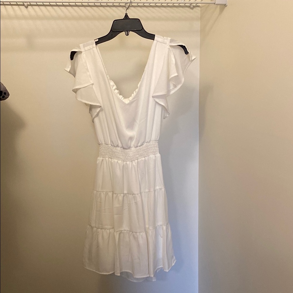 Emerald Sundae White Sleeveless Sundress with Cold Shoulder